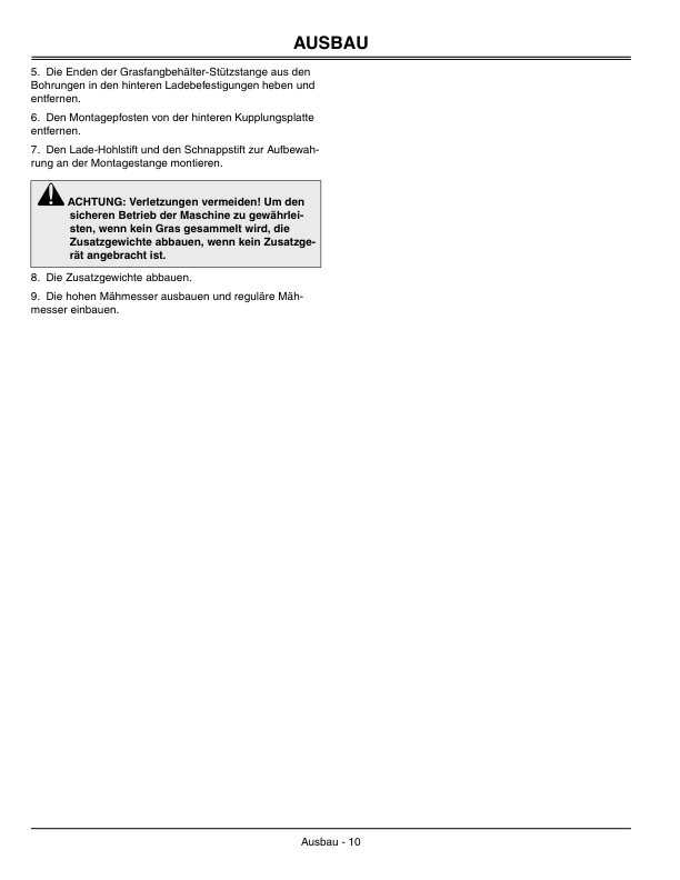 John Deere 2-Bag Bagger Operator’s Manual (OMM149491) Workshop Guide
