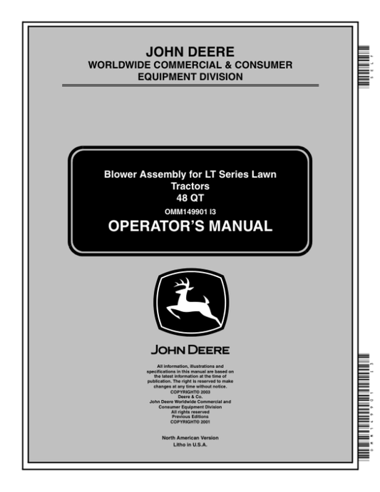 John Deere 48 QT Powerflow/Blower Assembly for LT Series Lawn Tractors (010001-) Operator’s Manual (OMM149901) Workshop Guide