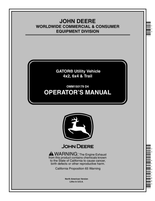 John Deere 4×2 & 6×4 Trail Gator North America (068205-) Operator’s Manual (OMM150179) Workshop Guide