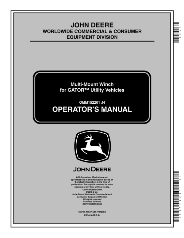John Deere Multi-Mount Winch for Gators Operator’s Manual (OMM152201) Workshop Guide