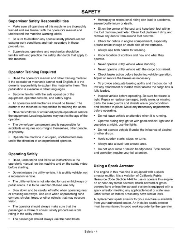 John Deere HPX & HPX-4×4 Gator Utility Vehicle Diesel North America (010001-040000) Operator’s Manual (OMM152766) Workshop Guide