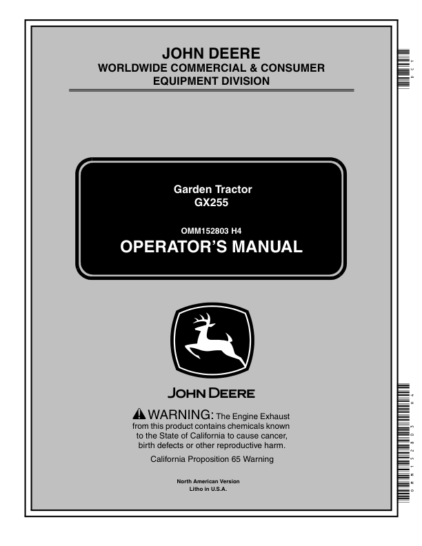 John Deere GX255 Garden Tractor Operator’s Manual (OMM152803) Workshop Guide
