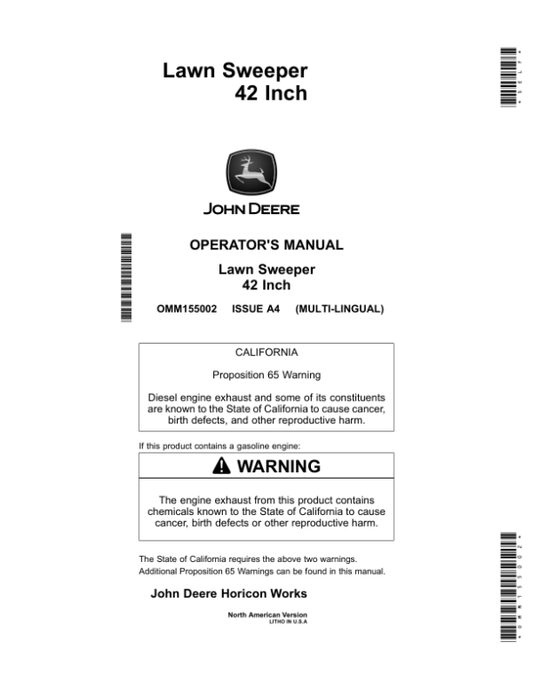 John Deere Lawn Sweeper42 Inch (North American Version) Operator’s Manual (OMM155002) Workshop Guide