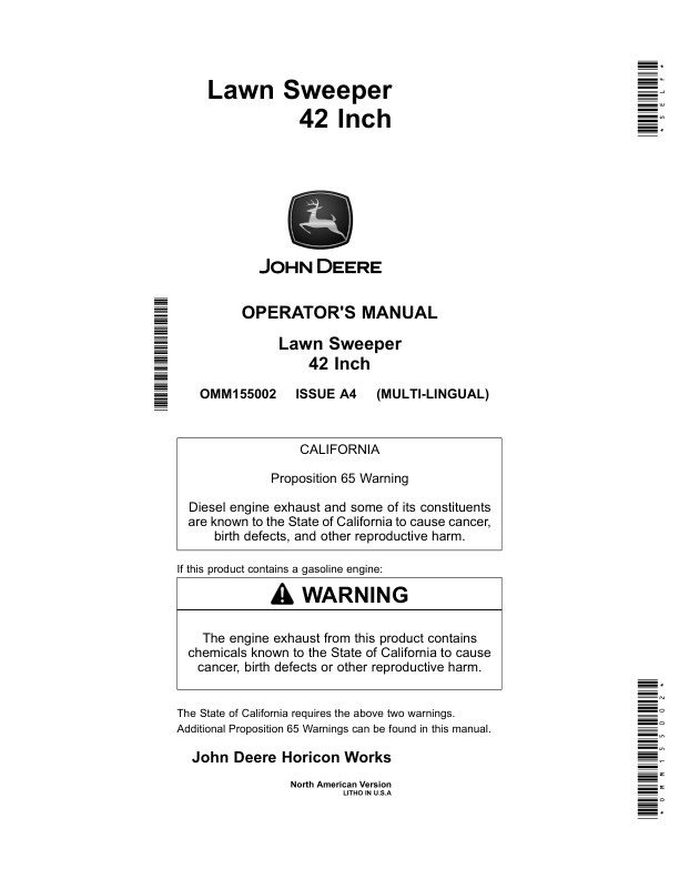 John Deere Lawn Sweeper42 Inch (North American Version) Operator’s Manual (OMM155002) Workshop Guide
