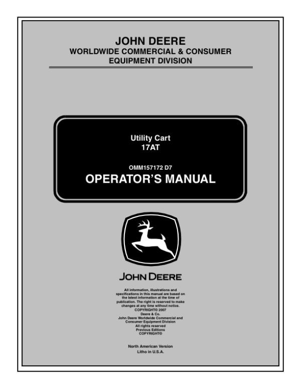 John Deere 17AT Cart Operator’s Manual (OMM157172) Workshop Guide