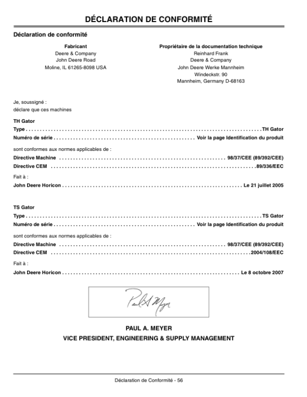 John Deere TS 6X4 Gator (Gas) (030001-050000) TH 6X4 Gator (Gas) (008001-050000) Export Edition Operator’s Manual (OMM158208) Workshop Guide