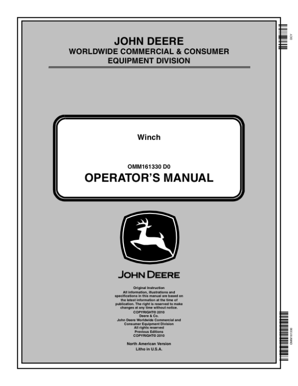 John Deere Winch Operator’s Manual (OMM161330) Workshop Guide