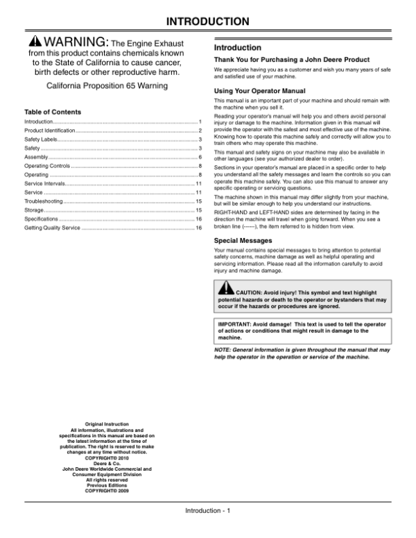 John Deere B940 Walk-Behind Blower Operator’s Manual (OMM161989) Workshop Guide
