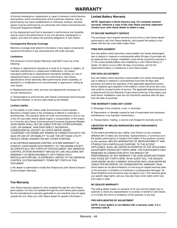 John Deere HPX-4×4 Gator Utility Vehicle Diesel North America (090001-100000) Operator’s Manual (OMM163327) Workshop Guide