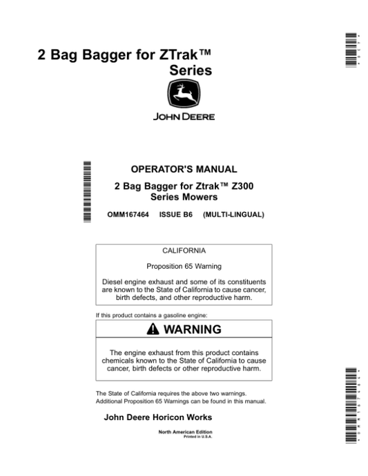 John Deere 2 Bag Bagger for ZTrak Series (North American) Operator’s Manual (OMM167464) Workshop Guide