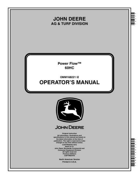 John Deere 60HC PowerFlow Operator’s Manual (OMM168221) Workshop Guide