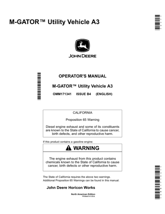 John Deere M-Gator A3 Utility All Terrain Vehicle North America (080001-110000) Operator’s Manual (OMM171341) Workshop Guide