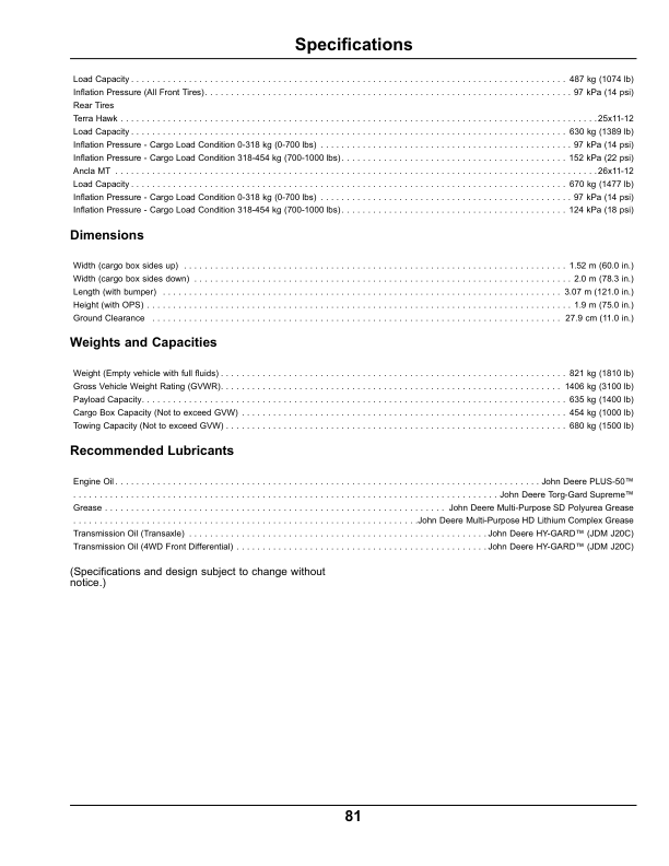 John Deere M-Gator A3 Utility All Terrain Vehicle North America (080001-110000) Operator’s Manual (OMM171341) Workshop Guide