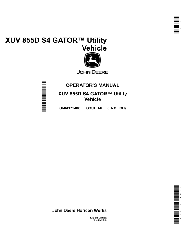 John Deere 855D XUV S4 Gator Operator’s Manual (OMM171406) Workshop Guide