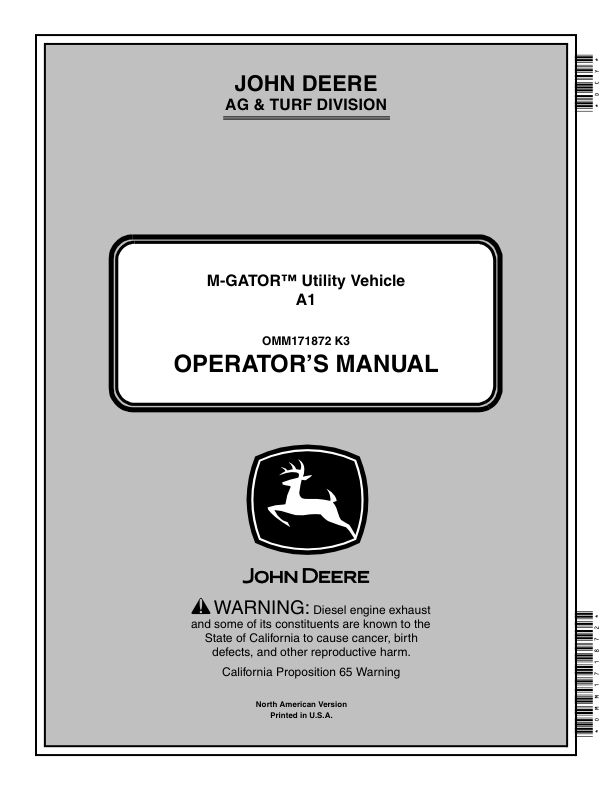 John Deere M-Gator A1 Utility Vehicles North America (090001-130000) Operator’s Manual (OMM171872) Workshop Guide
