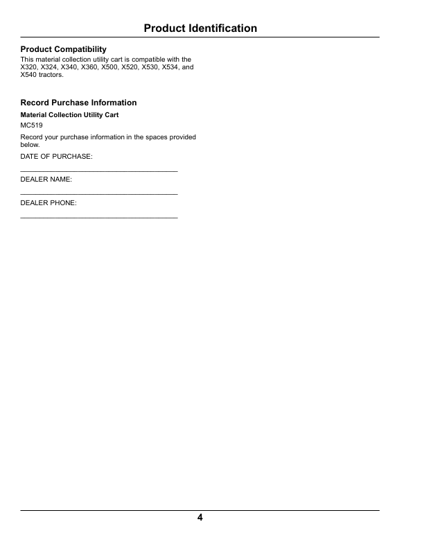 John Deere MC519 Material Collection Utility Cart Operator’s Manual (OMM172649) Workshop Guide