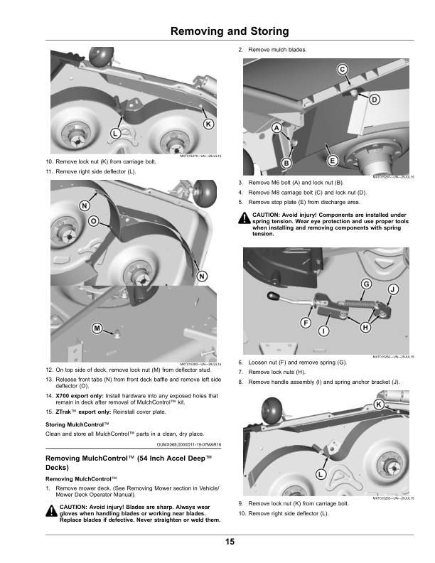 John Deere MulchControl For 42 Inch, 48 Inch, 54 Inch Accel Deep Mower Decks (Start-May 2020) (Worldwide Edition) Operator’s Manual (OMM174507) Workshop Guide