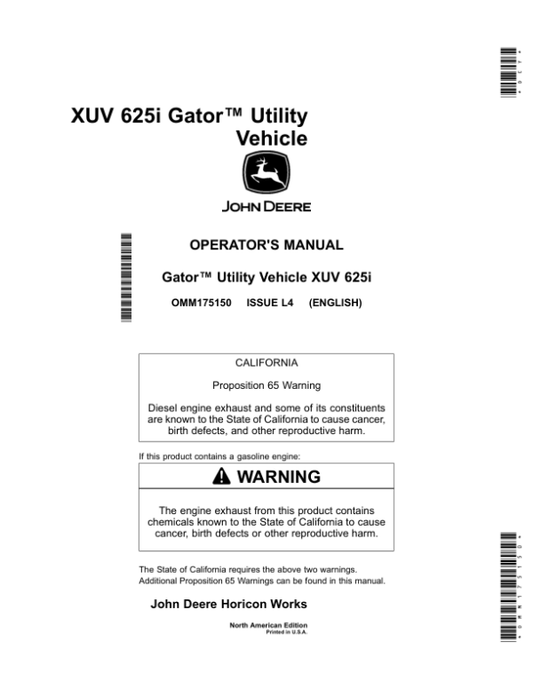 John Deere 625i XUV Gator North America (100001-110000) Operator’s Manual (OMM175150) Workshop Guide