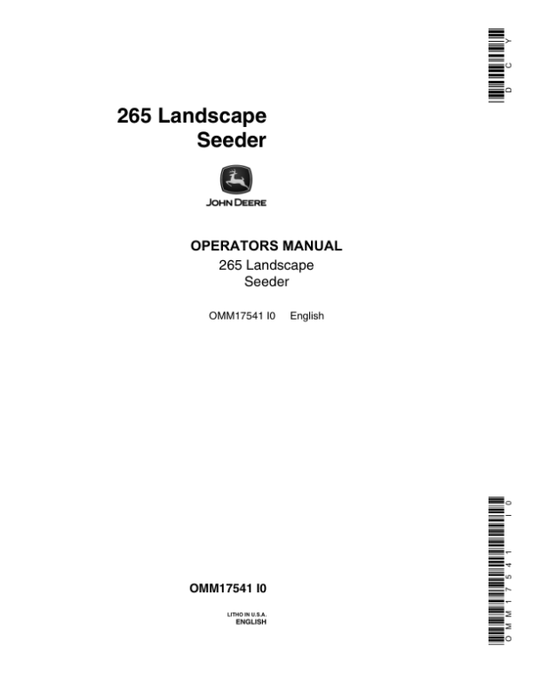John Deere 265 Landscape Seeder Operator’s Manual (OMM17541) Workshop Guide
