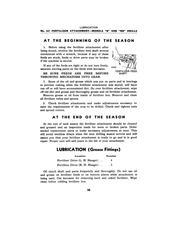 John Deere VanBrunt Fertilizer Attachment No. 147 for Grain Drill Models B, RB, EE, SS Operator’s Manual (OMM3953) Workshop Guide