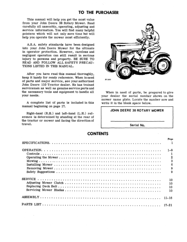 John Deere 38 Rotary Mower (015001-) Operator’s Manual (OMM41126) Workshop Guide