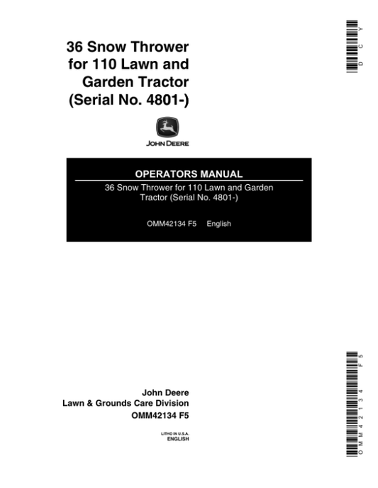John Deere 36 Snow Thrower Operator’s Manual (OMM42134) Workshop Guide