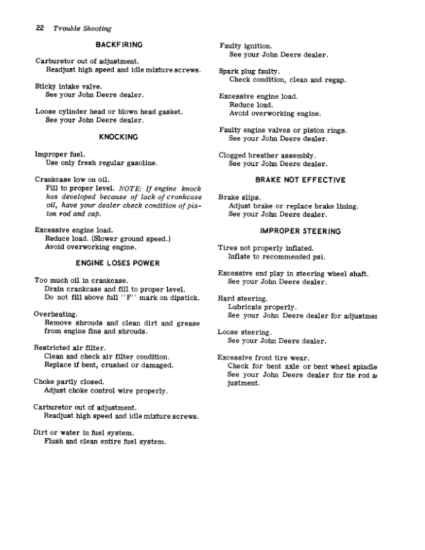 John Deere 120 Hydrostatic Tractor Operator’s Manual (OMM44400) Workshop Guide
