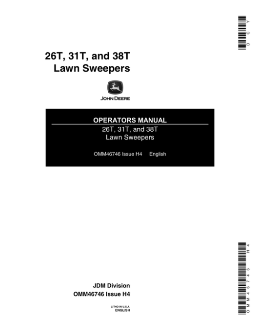 John Deere 26T, 31T & 38T Lawn Sweepers Operator’s Manual (OMM46746) Workshop Guide