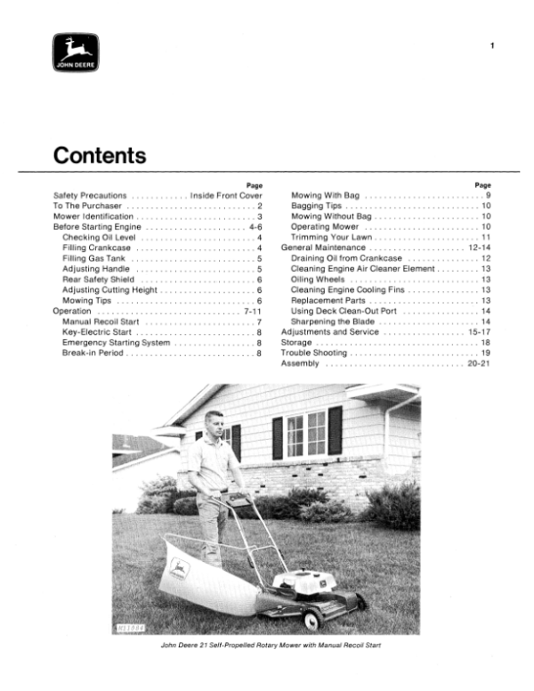 John Deere 19 (155001-), 21 Inch (163000-) Rotary Mower Operator’s Manual (OMM46785) Workshop Guide