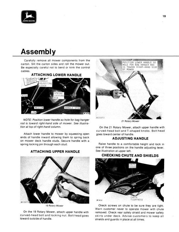 John Deere 19 (160001-), 21-Inch (175001-) Walk-Behind Rotary Mower Operator’s Manual (OMM47454) Workshop Guide