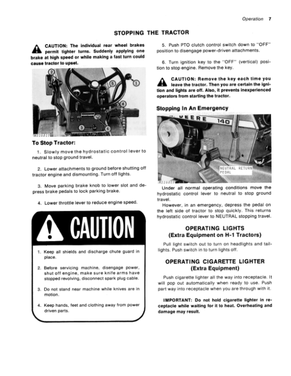John Deere 140 Hydrostatic Tractor Operator’s Manual (OMM47699) Workshop Guide