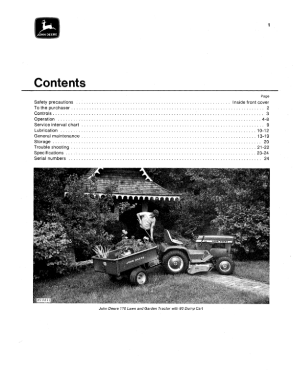 John Deere 110 Lawn & Garden Tractor Operator’s Manual (OMM47701) Workshop Guide
