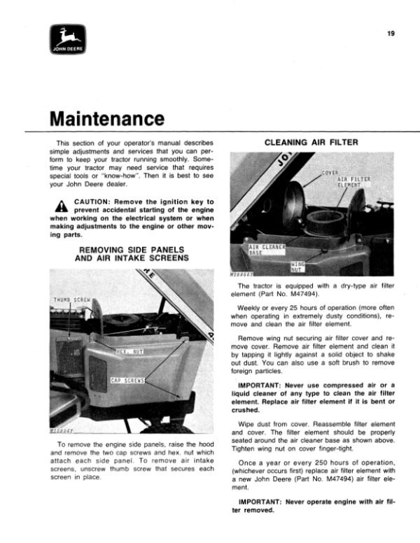 John Deere 400 Hydrostatic Tractor (030001-) Operator’s Manual (OMM48676) Workshop Guide