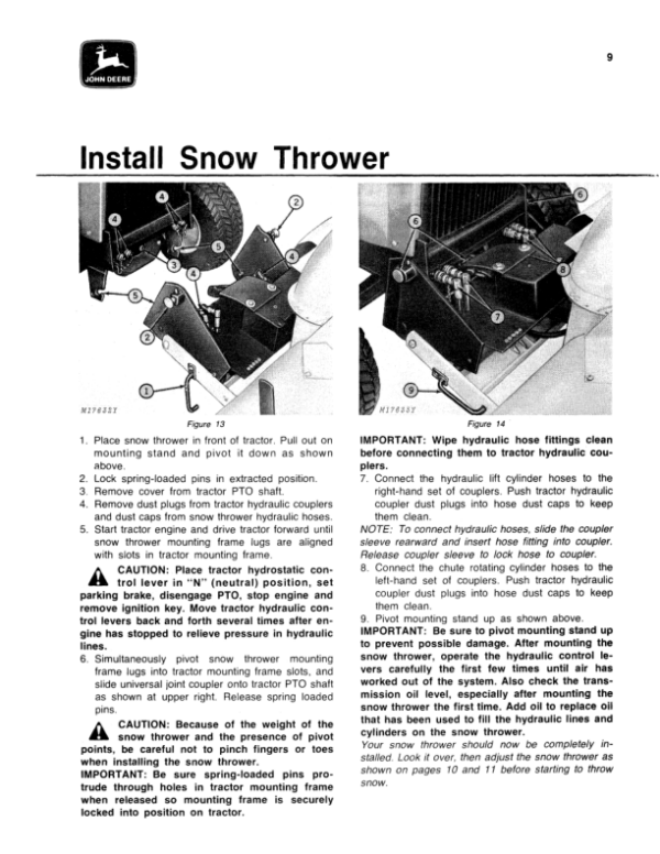 John Deere 50 Snow Thrower for 400 Hydrostatic Tractor Operator’s Manual (OMM48795) Workshop Guide