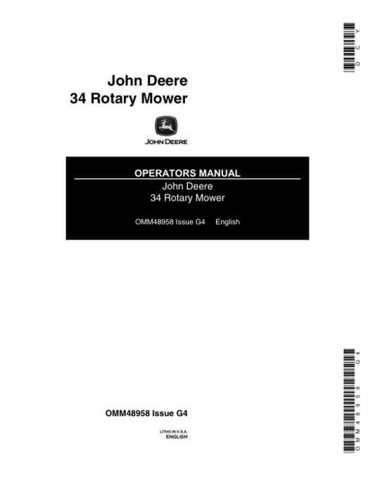 John Deere 34-Inch Tractor Mounted Rotary Mower (300001-) Operator’s Manual (OMM48958) Workshop Guide