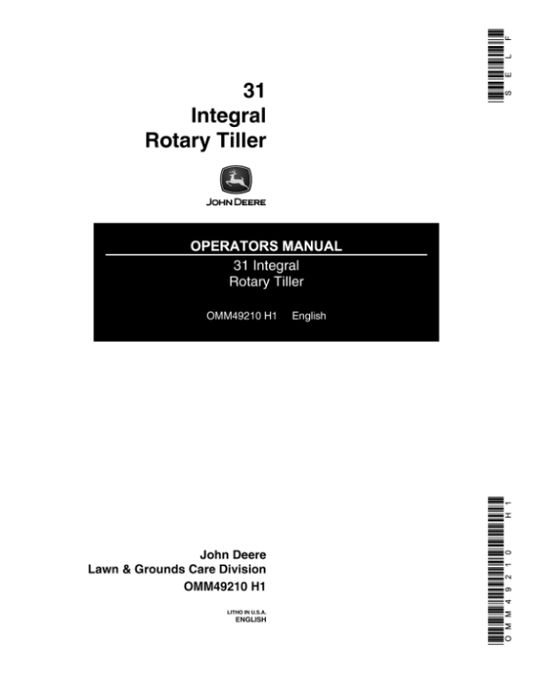 John Deere 31 Integral Rotary Tiller (300001-) Operator’s Manual (OMM49210) Workshop Guide