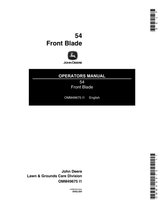 John Deere 54-Inch Front Blade Operator’s Manual (OMM49675) Workshop Guide