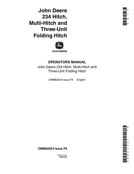 John Deere 234 Hitch, Multi-Hitch & Three-Unit Folding Hitch Operator’s Manual (OMM62024) Workshop Guide