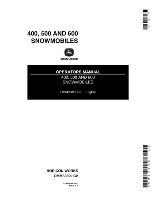 John Deere 400, 500 & 600 Snowmobiles (000001-020000) Operator’s Manual (OMM63829) Workshop Guide