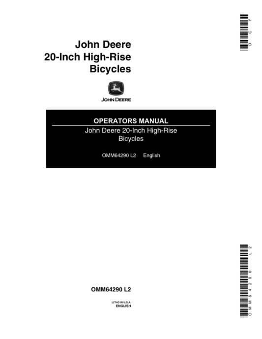 John Deere 20-Inch High-Rise Bicycle (Boys & Girls Models) Operator’s Manual (OMM64290) Workshop Guide