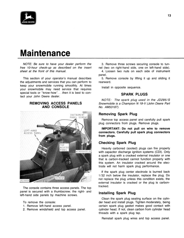 John Deere 295/S Snowmobile (020001-030000) Operator’s Manual (OMM65224) Workshop Guide