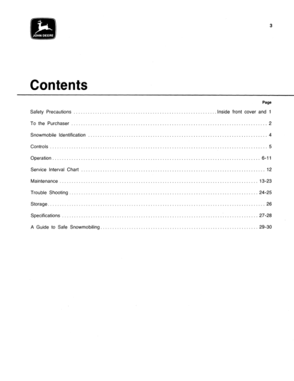 John Deere 340/S Snowmobiles (030001- ) Operator’s Manual (OMM65560) Workshop Guide