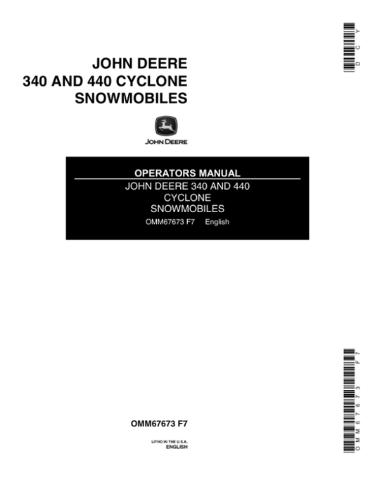 John Deere 340 & 440 Cyclone Snowmobiles North America (080001- ) Operator’s Manual (OMM67673) Workshop Guide