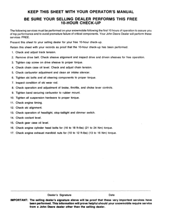 John Deere 440 Liquifire Snowmobile North America (120001-155000) Operator’s Manual (OMM67978) Workshop Guide