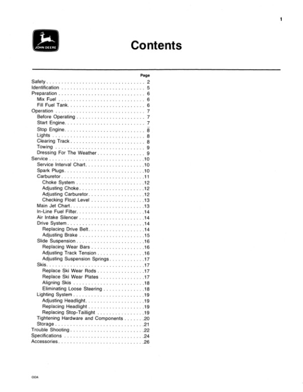 John Deere Spitfire Snowmobiles (155000-190000) Operator’s Manual (OMM68928) Workshop Guide