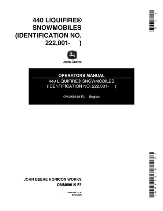 John Deere 440 Liquifire Snowmobiles (222001- ) Operator’s Manual (OMM69619) Workshop Guide