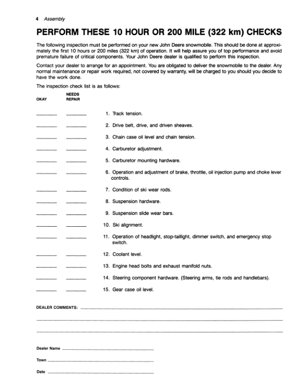 John Deere 440 Liquifire Snowmobiles (222001- ) Operator’s Manual (OMM69619) Workshop Guide