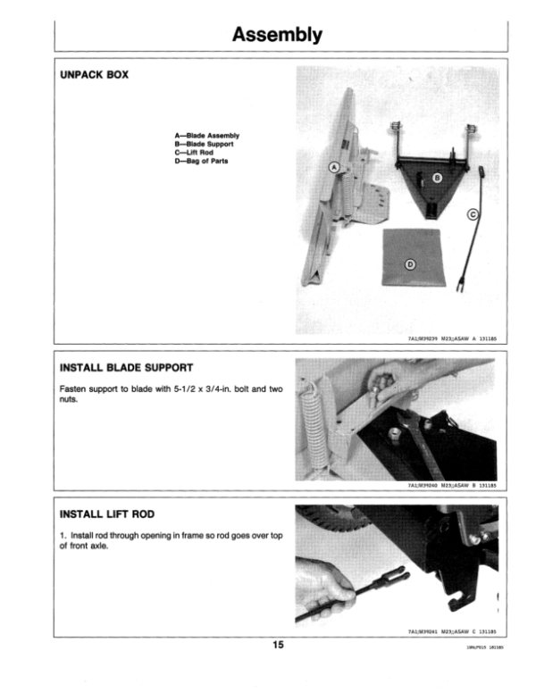 John Deere 43-Inch Front Mount Blade (525001-) Operator’s Manual (OMM70360) Workshop Guide