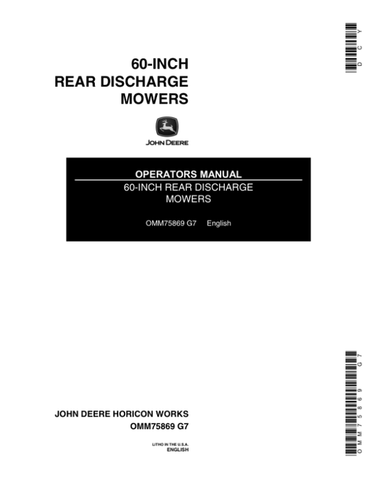 John Deere 60-Inch Rear Discharge Tractor Mounted Mower Operator’s Manual (OMM75869) Workshop Guide