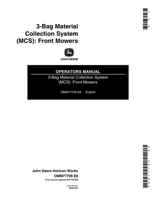 John Deere 3 Bag Material Collection System Operator’s Manual (OMM77709) Workshop Guide